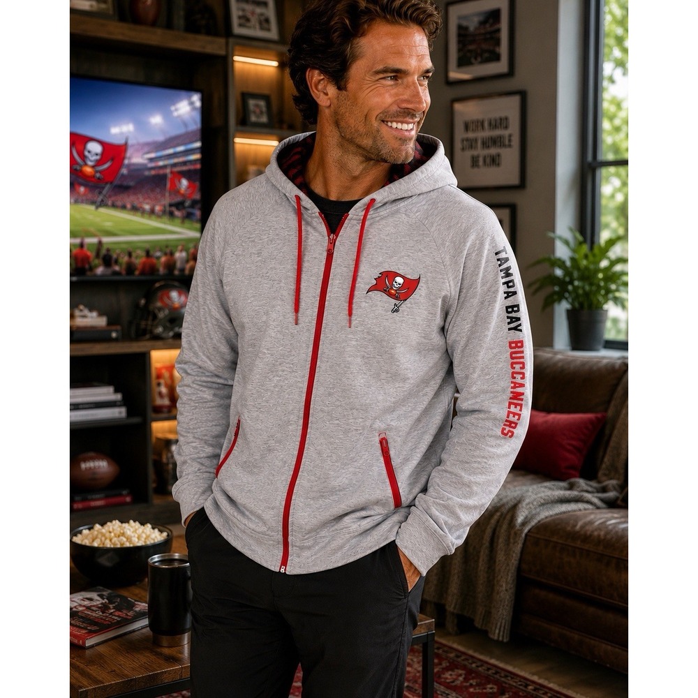 Tampa Bay Buccaneers Zubaz Hoodie Men's XL Gray Full Zip NFL Bucs